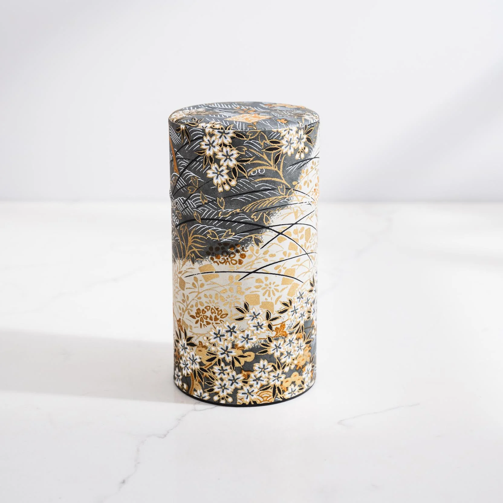 Japanese Tea Tin — Grey & Gold Grasses - Image 2