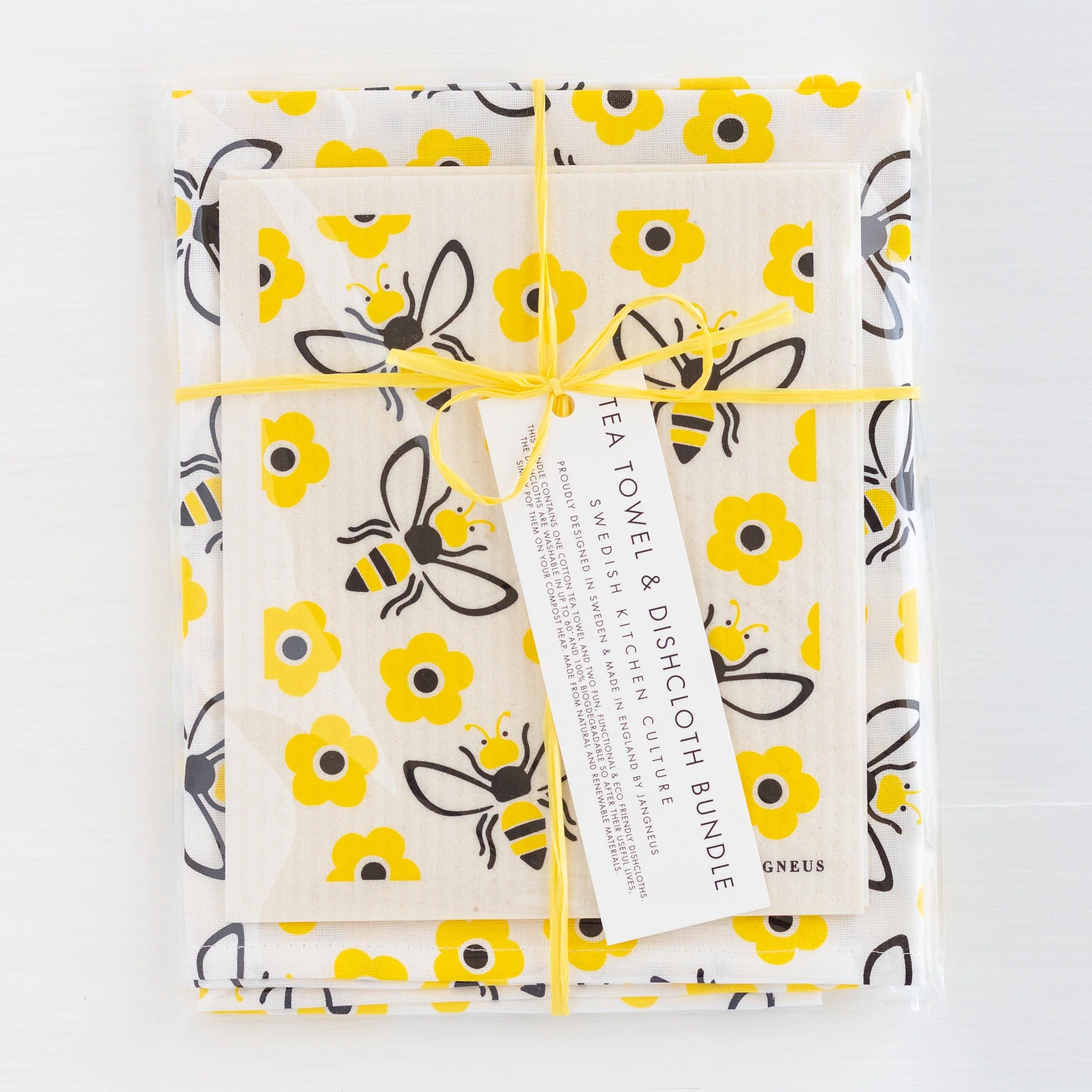 Swedish Dishcloths & Tea Towel Set – Yellow Bees - Image 3